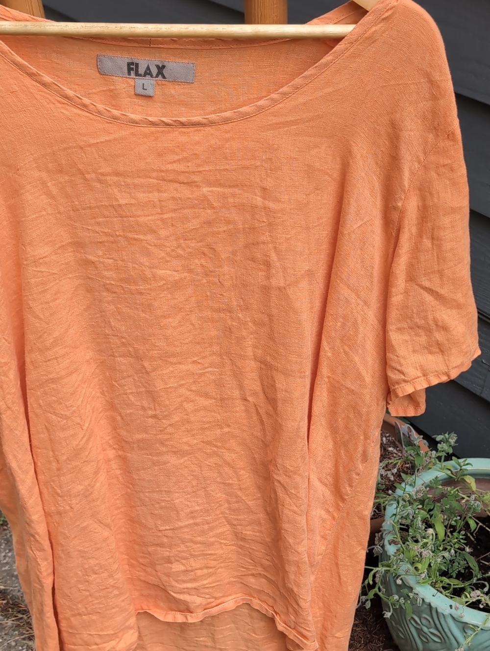 Flax Orange Linen Short-Sleeve Scoop Neck Top